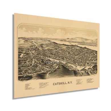 Digitally Restored and Enhanced 1889 Catskill NY Map - Vintage Catskill Map Wall Art - Old Catskill New York Map Poster - Historic Greene County Map - Birds Eye View of Catskill Town Map History