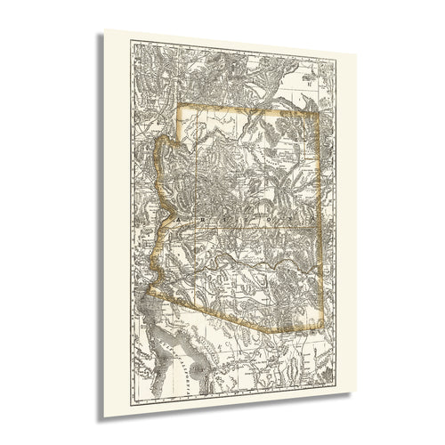 Digitally Restored and Enhanced 1876 Arizona Map Poster - Old Map of Arizona Wall Art - Vintage Arizona Map Print - Indexed Arizona State Map History