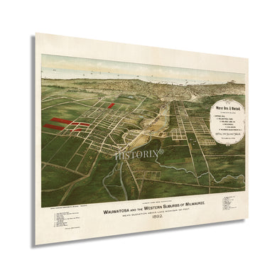 Digitally Restored and Enhanced 1892 Wauwatosa Wisconsin Map - History Map of Wauwatosa Wall Art - Old Wauwatosa City Milwaukee Map of Wisconsin Poster