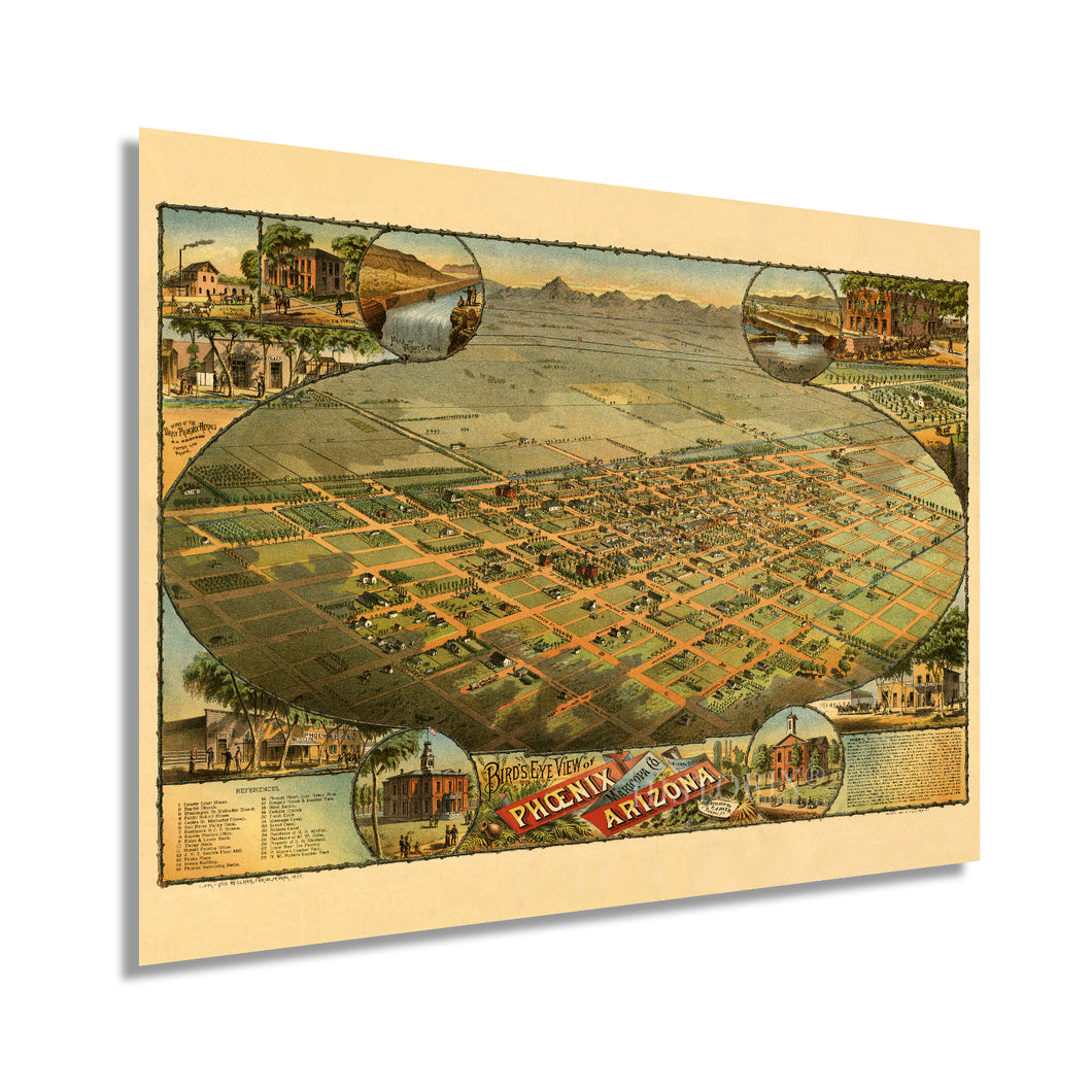 Digitally Restored and Enhanced 1885 Phoenix Arizona Map - Vintage Map of Phoenix Arizona Wall Art - Phoenix City Map - Phoenix AZ Map - Birds Eye View Map of Phoenix Maricopa County Arizona