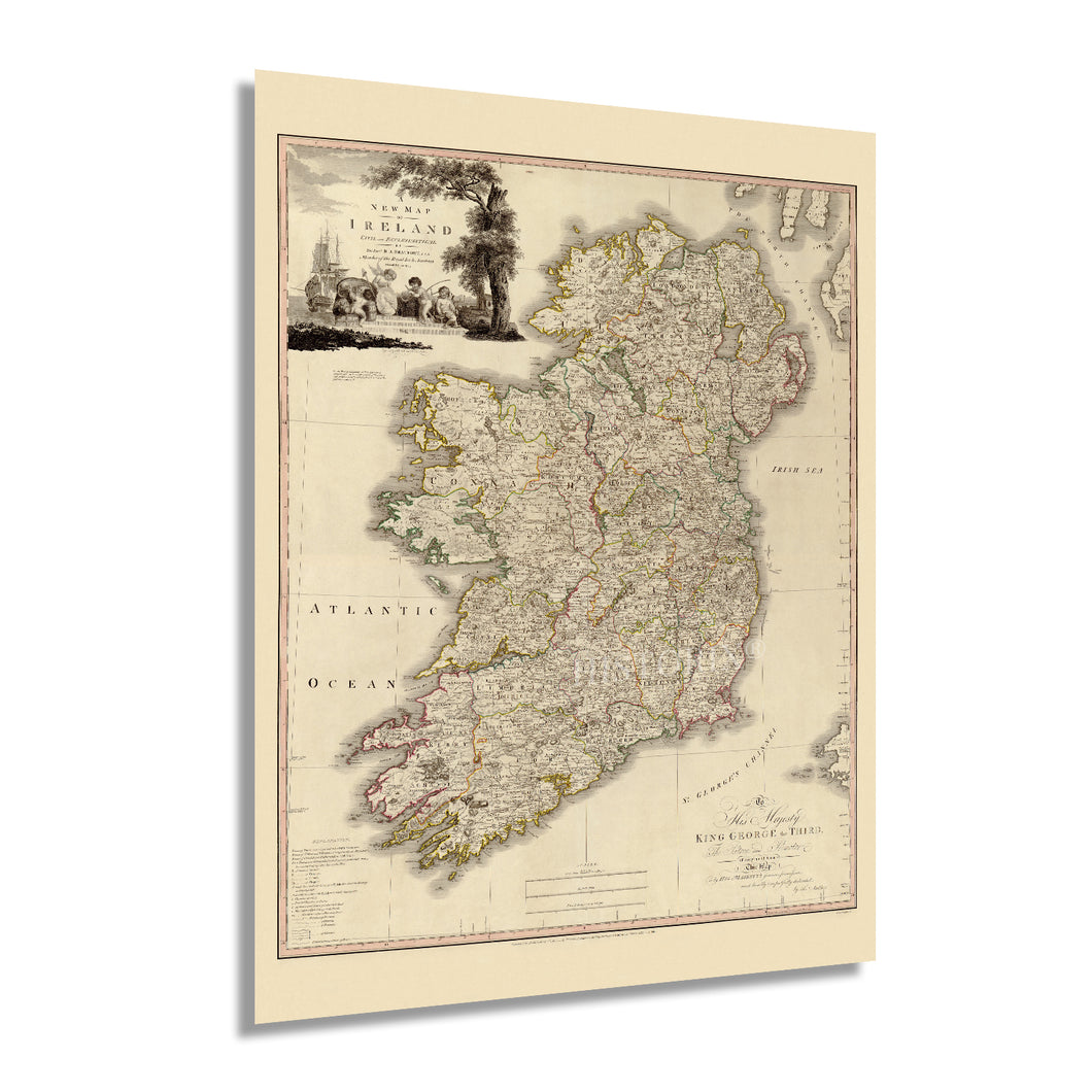 Digitally Restored and Enhanced 1797 Ireland Map Poster - Vintage Map of Ireland Wall Art - History Map of Dublin Ireland - Old Republic of Ireland Map Print - A New Map of Ireland Wall Art
