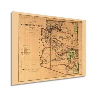 Digitally Restored and Enhanced 1876 Arizona Territory Map - Vintage Arizona Map - Old Arizona Territory Map - Historic Map of Arizona Wall Art from The Official Records of General Land Office