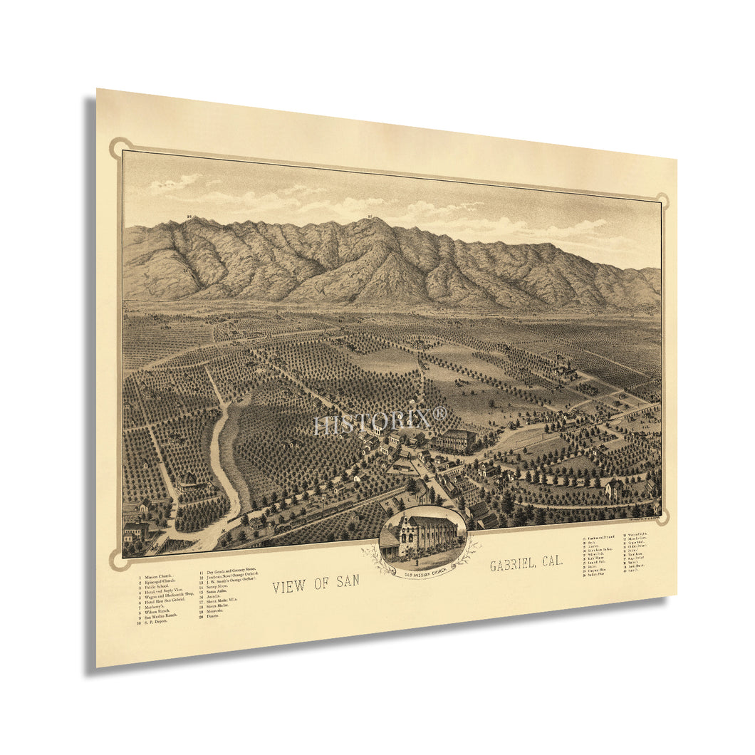 Digitally Restored and Enhanced 1893 San Gabriel California Map Poster - Vintage Map of San Gabriel Wall Art - Old View of San Gabriel Map of California