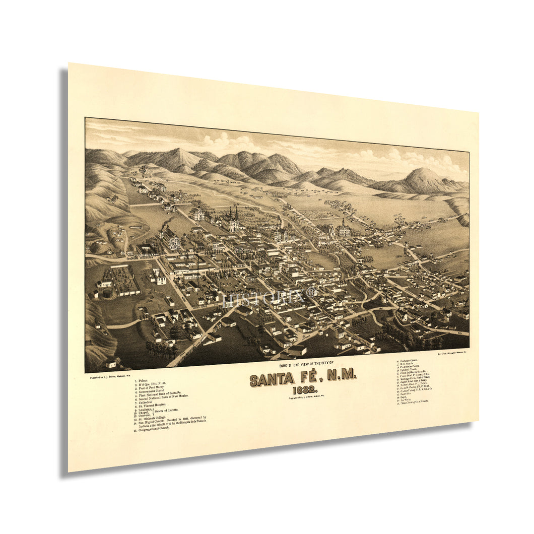 Digitally Restored and Enhanced 1882 Santa Fe New Mexico Map - Map of Santa Fe Wall Art - Santa Fe City New Mexico History Map Poster - Old Map of NM
