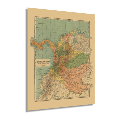 Digitally Restored and Enhanced 1911 Map of Colombia South America - Mapa de Colombia Poster - Old Republic of Colombia Wall Art - History Map Colombia