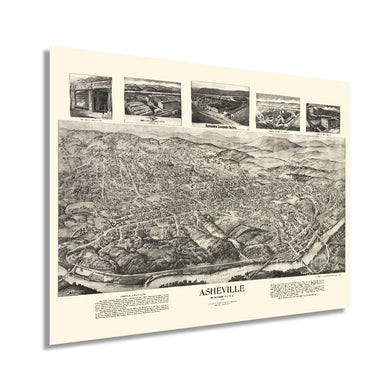 Digitally Restored and Enhanced 1912 Asheville Map - Vintage Map of Asheville North Carolina Wall Art - Old Asheville NC Poster - Historic Asheville NC Map - Bird's Eye View Map of Asheville NC