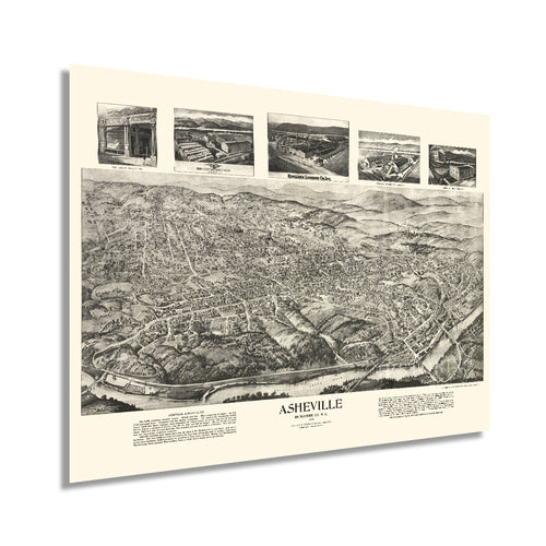 Digitally Restored and Enhanced 1912 Asheville Map - Vintage Map of Asheville North Carolina Wall Art - Old Asheville NC Poster - Historic Asheville NC Map - Bird's Eye View Map of Asheville NC