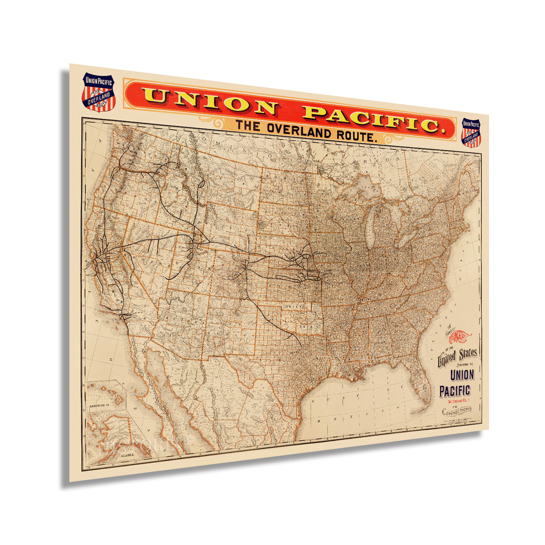 Digitally Restored and Enhanced 1892 United States Map - Vintage Map of United States Wall Art - Old Wall Map of the United States of America Showing Union Pacific Overland Route and Connections