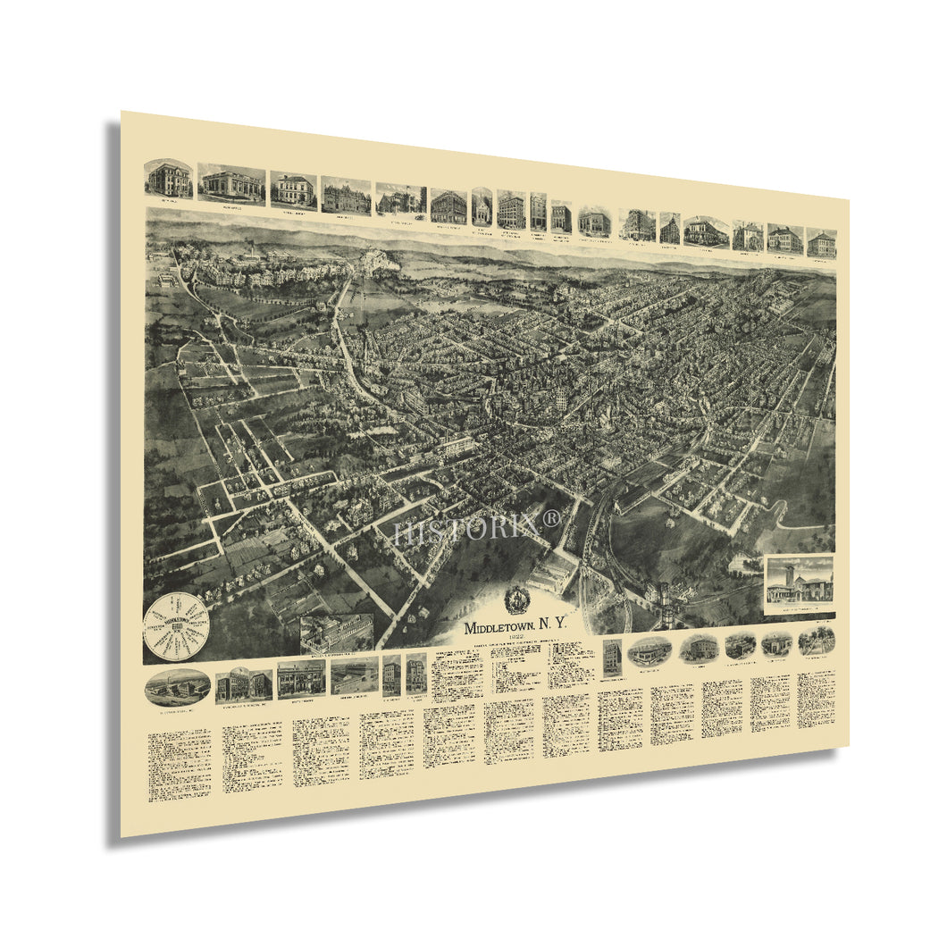 Digitally Restored and Enhanced 1922 Middletown New York Map - Vintage Map of Middletown NY Wall Art Poster - Old Middletown Orange County NY Map History
