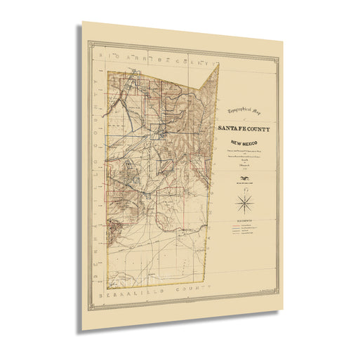 Digitally Restored and Enhanced 1883 Santa Fe County New Mexico Map - Vintage Santa Fe Wall Art - Old Santa Fe Map Poster - Topographical Map of Santa Fe County NM Showing Landowners Grants