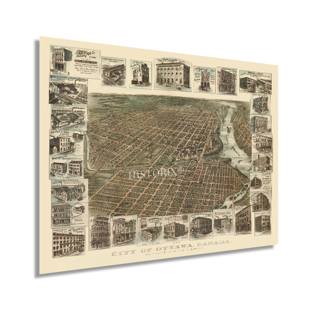 Digitally Restored and Enhanced 1895 Ottawa Ontario Canada Map - Vintage Map of Ottawa Wall Art - Historic Ontario Canada Map Poster - History Map of Ottawa City with Views of Principal Business Buildings
