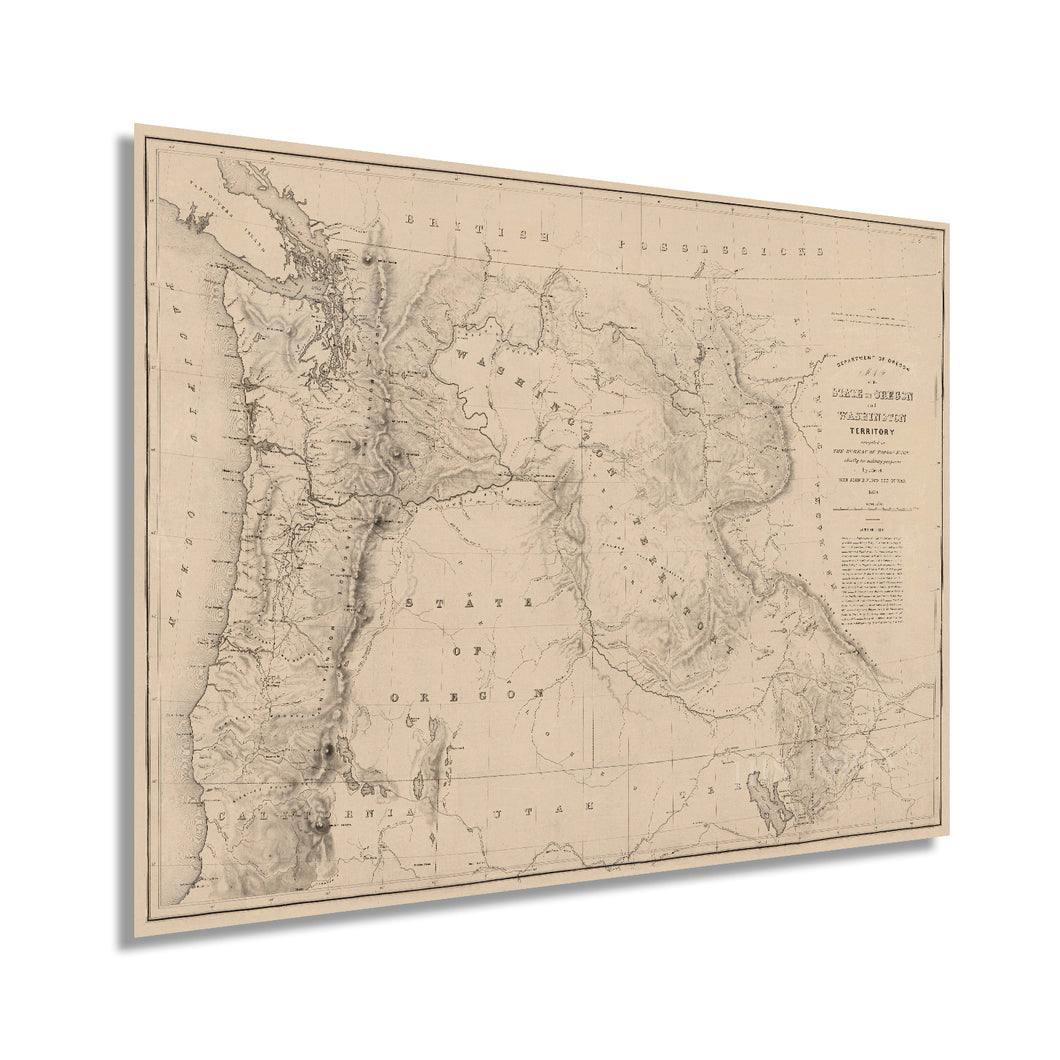 Digitally Restored and Enhanced 1859 State of Oregon and Washington Territory Map - Vintage Pacific Northwest Wall Art - Pacific Northwest Decor - Pacific Northwest Map Poster - Northwest US Map