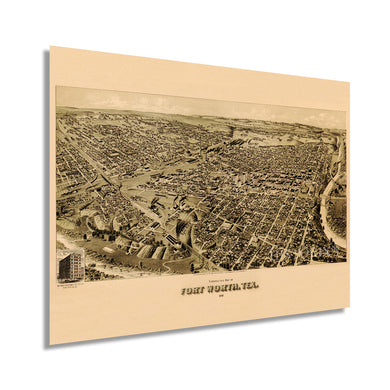 Digitally Restored and Enhanced 1891 Fort Worth Texas Poster Map - Vintage Map of Fort Worth TX Wall Art Decor - Historic Fort Worth Map - Birds Eye View of Old Fort Worth Texas Vintage Map