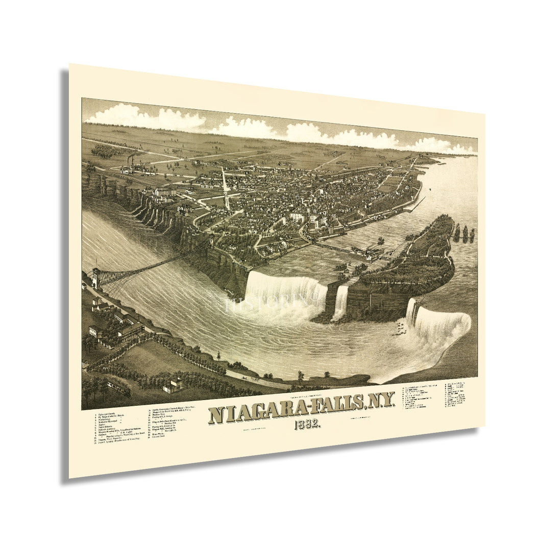 Digitally Restored and Enhanced 1882 Niagara Falls Map - Vintage Map of Niagara Falls Wall Art - Old Niagara Falls New York Map Poster - History Map of Niagara Falls NY - Bird's Eye View of Niagara Falls