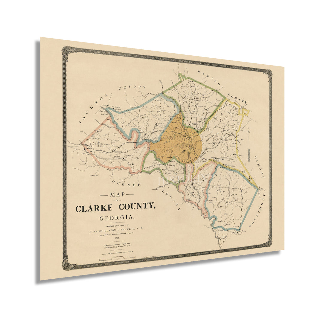 Digitally Restored and Enhanced 1893 Clarke County Georgia Map - Vintage Map of Georgia Poster - Old Clarke County Map - Restored Georgia Wall Art - Historic Clarke County State of Georgia Wall Map