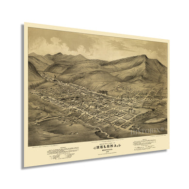 Digitally Restored and Enhanced 1875 Helena Montana Map Poster - Vintage Map of Helena Montana Wall Art - Historic Helena MT Poster - Old Helena Montana Map - Bird's Eye View of Helena Montana