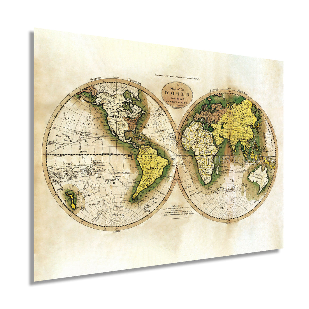 Digitally Restored and Enhanced 1795 Map of the World - Vintage Map Wall Art - Beautiful Wall Decor - Large Vintage World Map - Vintage World Map Poster - Vintage Old World Map (Antique White)