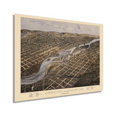 Digitally Restored and Enhanced 1867 Minneapolis & Saint Anthony Minnesota Map - Map of Minneapolis Wall Art - Old Saint Anthony Map of Minnesota Poster