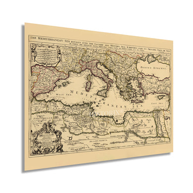 Digitally Restored and Enhanced 1680 Mediterranean Sea Map Print - Vintage Map of the Mediterranean Wall Art - Historic Mediterranean Poster - Old Mediterranean Map Divided Into Principal Parts or Seas