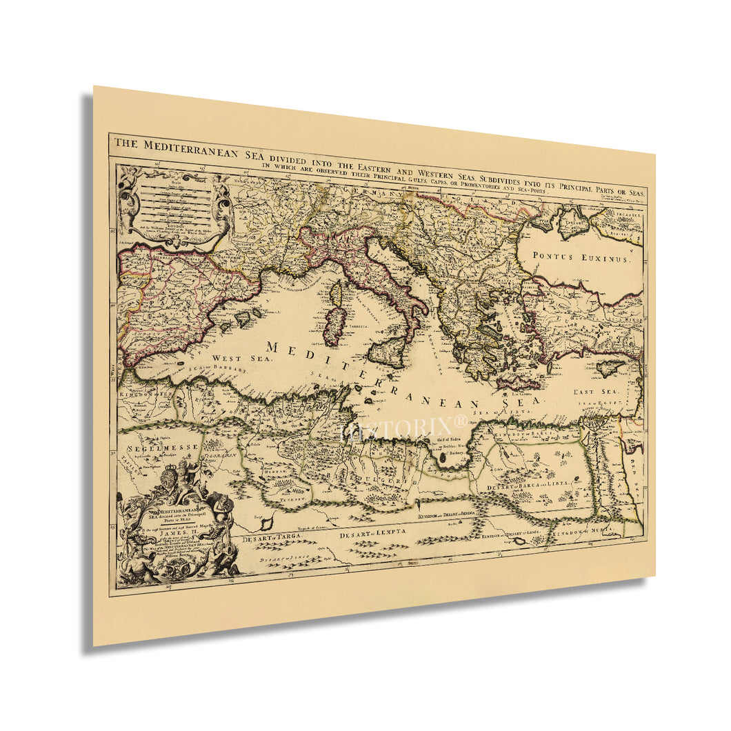 Digitally Restored and Enhanced 1680 Mediterranean Sea Map Print - Vintage Map of the Mediterranean Wall Art - Historic Mediterranean Poster - Old Mediterranean Map Divided Into Principal Parts or Seas