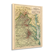 Cargar imagen en el visor de la galería, Digitally Restored and Enhanced 1912 American Civil War Battle Map - Vintage Map of Virginia and Neighboring States Showing Civil War Battle Locations 1861-1865 - US Civil War Map Poster Print
