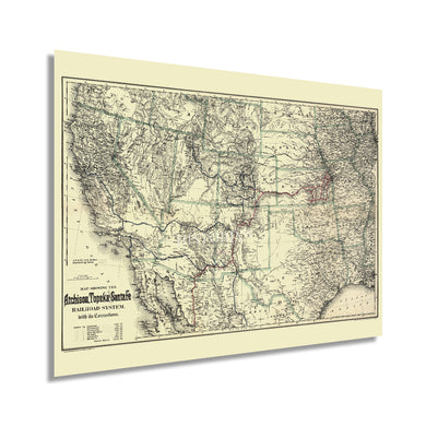 Digitally Restored and Enhanced 1883 Map of Atchison Topeka Santa Fe Railroad System - History Map of ATSF Railroad Wall Art - Old AT&SF Railroad Map