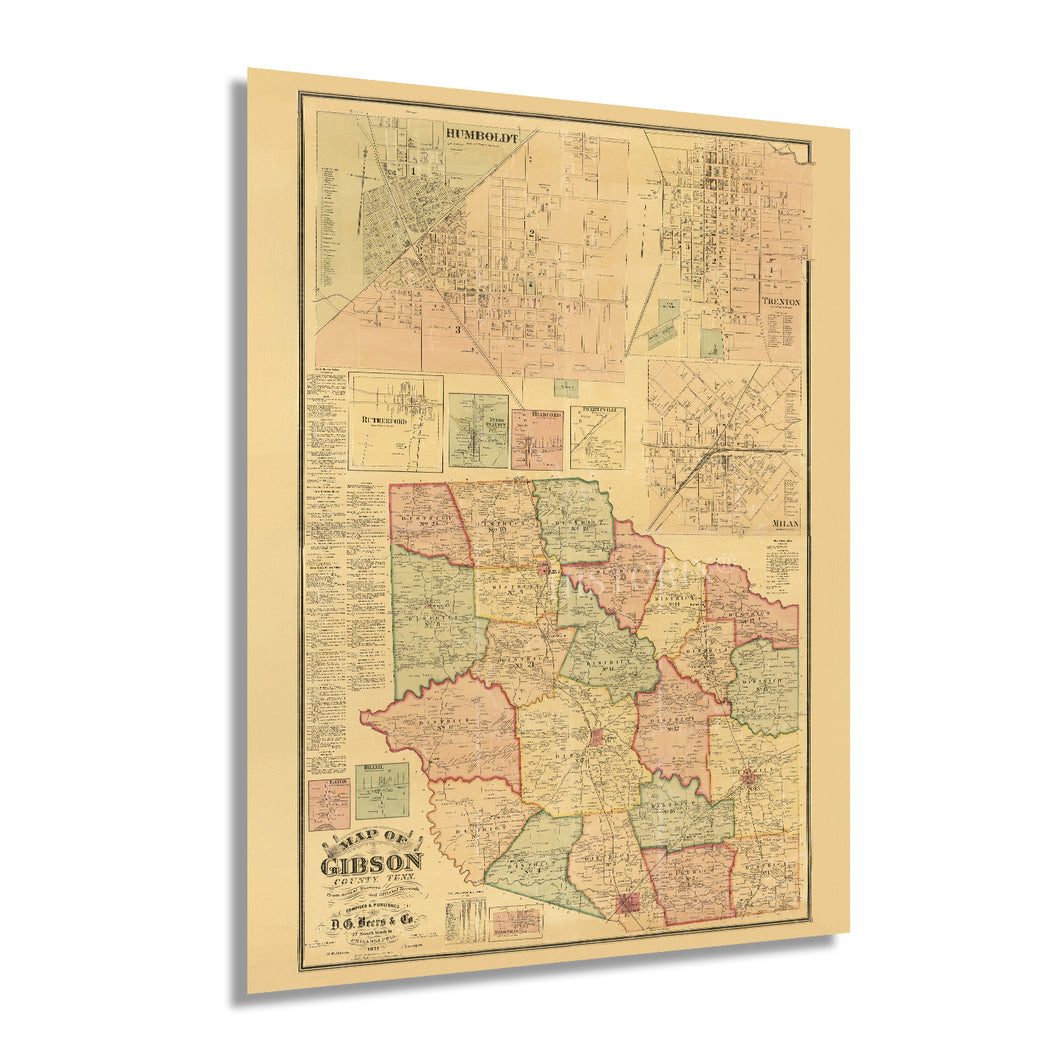 Digitally Restored and Enhanced 1877 Gibson County Tennessee Map - Vintage Map of Gibson County Humboldt Tennessee Map - Old Gibson County Wall Art Poster - Historic Gibson County Map of Tennessee