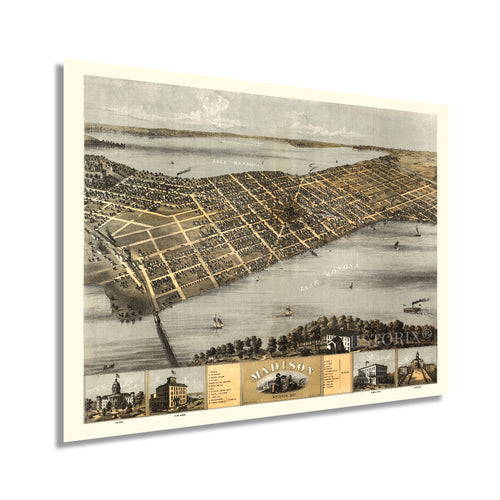 Digitally Restored and Enhanced 1867 Madison Wisconsin Map - Vintage Map of Madison Wisconsin Wall Art - Old Madison Wisconsin Map - Historic Madison Poster - Bird's Eye View of Madison WI Map