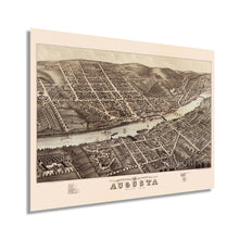 Load image into Gallery viewer, Digitally Restored and Enhanced 1878 Augusta Maine Map Poster - Vintage Augusta Poster Wall Art - Old Augusta Maine Map - Bird&#39;s Eye View of Augusta ME Oriented with North to The Right
