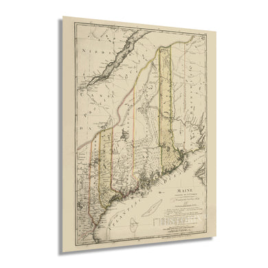 Digitally Restored and Enhanced 1798 Maine State Map - Vintage Map of Maine Wall Art Decor - Map of Maine Poster - Maine Map Showing Counties Civil Subdivisions - Legend in German and English