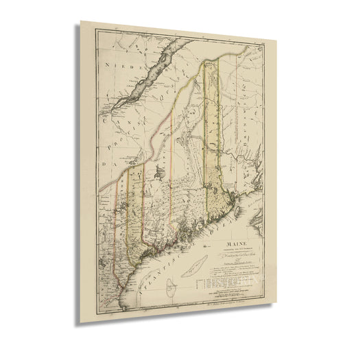 Digitally Restored and Enhanced 1798 Maine State Map - Vintage Map of Maine Wall Art Decor - Map of Maine Poster - Maine Map Showing Counties Civil Subdivisions - Legend in German and English