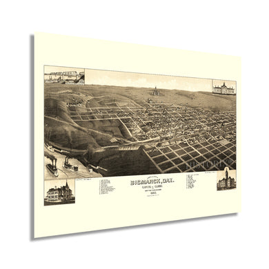 Digitally Restored and Enhanced 1883 Bismarck North Dakota Map - Vintage Bismarck Wall Art - Old Bismarck North Dakota Map - Bird's Eye View of Bismarck ND & County Seat of Burleigh Poster