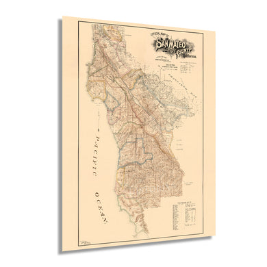 Digitally Restored and Enhanced 1894 San Mateo County California Map Poster - Vintage Map of San Mateo County Wall Art - Old Map of San Mateo County Showing School Districts and Distances