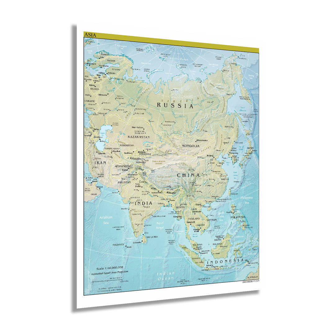 Digitally Restored and Enhanced 2021 Asia Map Poster - Countries of Asia Wall Map - Map of Asia Poster - Large Asia Map Print - Wall Map of Asia