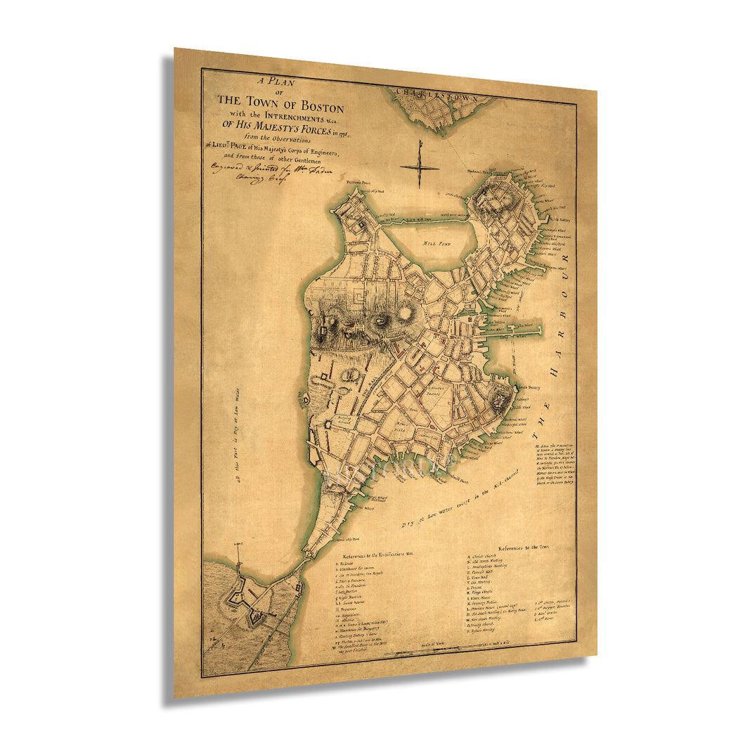 1777 Map of Boston Massachusetts - Map of Boston Wall Art Poster - Old Map Plan of the Town of Boston MA Poster