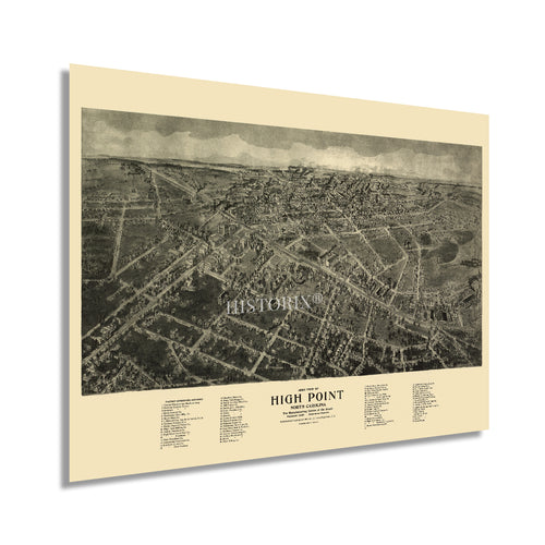 Digitally Restored and Enhanced 1913 High Point North Carolina Map - Old High Point Map of North Carolina Wall Art - High Point NC Map Poster History