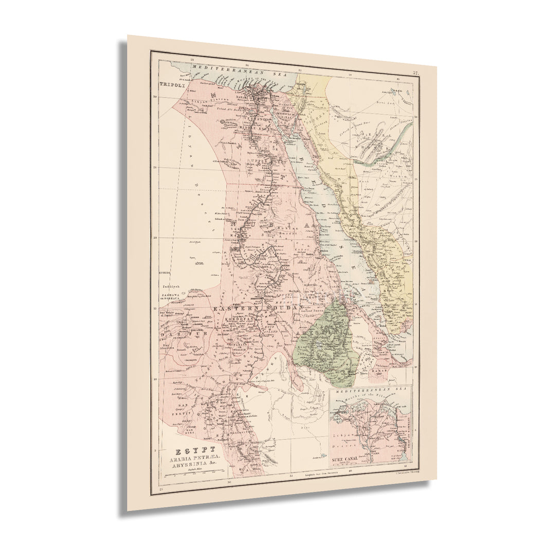 Digitally Restored and Enhanced 1885 Egypt Map Poster - Vintage Map of Ancient Egypt - Old Map of Saudi Arabia - Egypt Wall Art - Historic Egypt Arabia Petraea Abyssinia Ethiopia Yemen Sudan Map