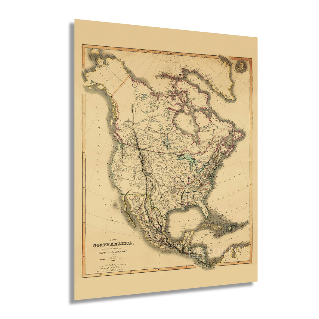 Digitally Restored and Enhanced 1849 Map of North America - Vintage Wall Map of North America Poster - United States Canada Mexico Central America Caribbean Islands - Old North America Map Print Wall Art
