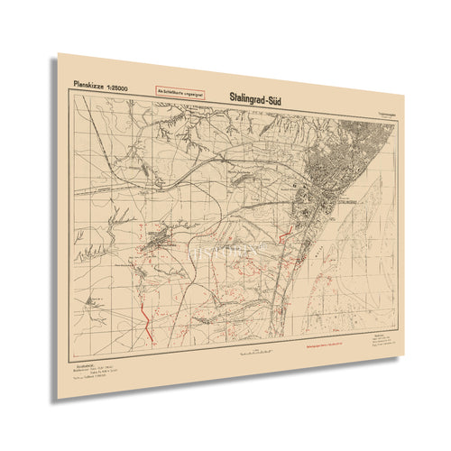 Digitally Restored and Enhanced 1942 Stalingrad Russia Map Poster - Map of Volgograd Russia - History Map of Stalingrad Wall Art - Old Russia Wall Map