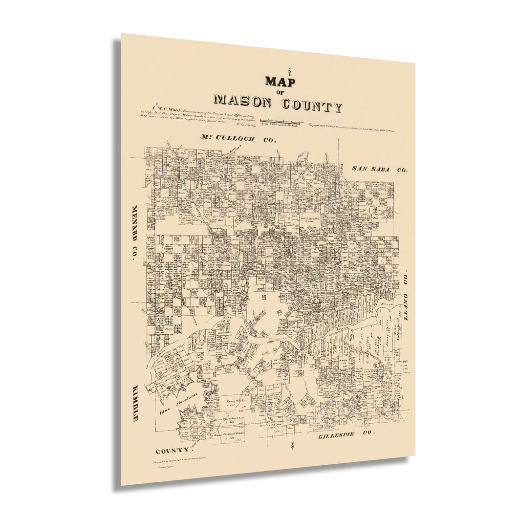 Digitally Restored and Enhanced 1879 Mason County Texas Map - Vintage Mason County Wall Art - Mason Texas History Map Print - Historic Mason County TX Poster - Old Mason County Map Showing Land Ownership
