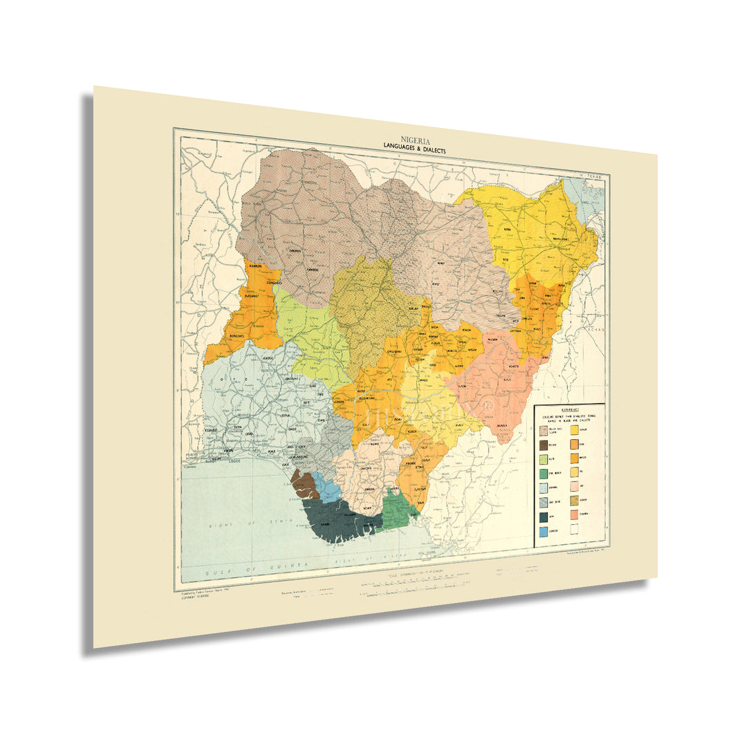Digitally Restored and Enhanced 1967 Nigeria Map - Map of Nigeria Languages & Dialects - Old Republic of Nigeria Wall Art - History Map of Nigeria Poster