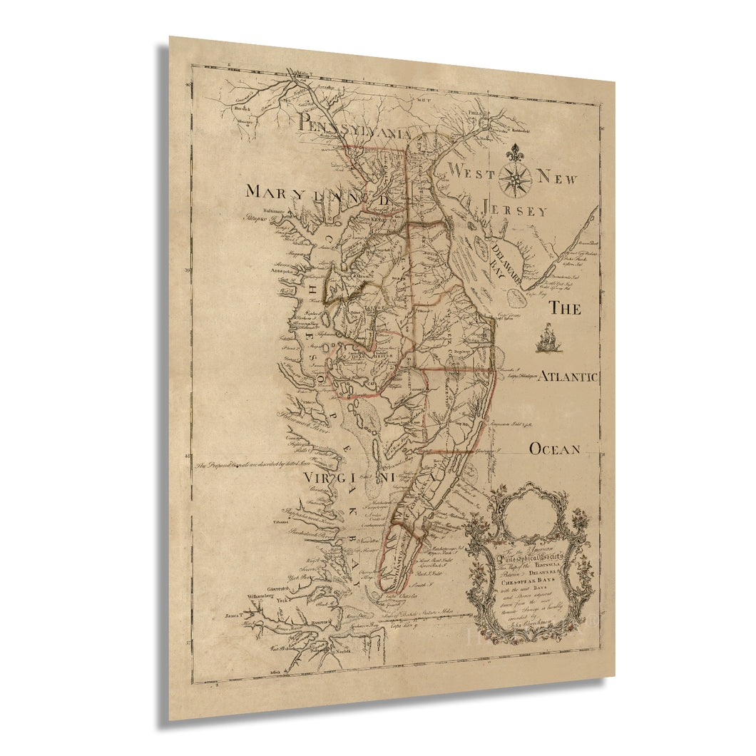 Digitally Restored and Enhanced 1786 Map of the Peninsula Between Delaware and Chesapeake Bays - Vintage Map Chesapeake Bay Map Wall Art - Chesapeake Bay Map Poster Chesapeake Bay Virginia