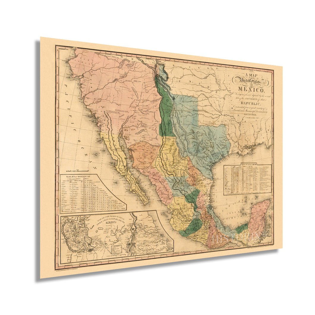 Digitally Restored and Enhanced 1846 United States of Mexico Map Poster - Vintage Map of Mexico Wall Art - Old United States of Mexico Wall Map - Mapa de Mexico - Historic Map of Mexico States