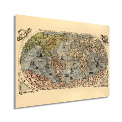 1565 World Map Poster - 18x24 Inch Vintage Map of the World Poster - Historic Map of Earth - Old World Map Wall Art - Restored Map of the Universal Description of All The Known Land