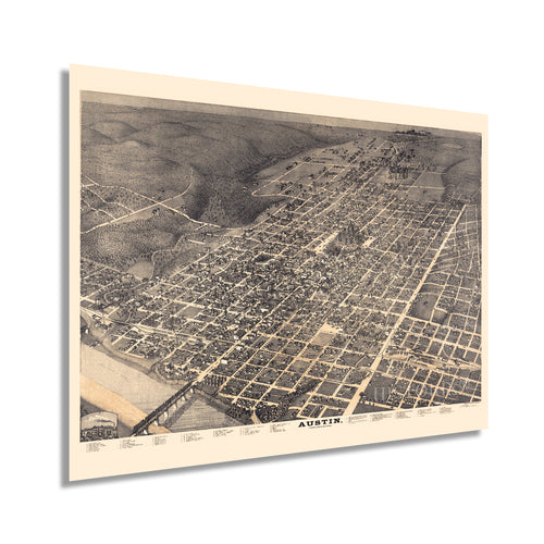 Digitally Restored and Enhanced 1887 Austin Texas Map - Vintage Austin Texas Wall Art - Old Austin Texas Poster - State Capital Austin TX Wall Art - Bird's Eye View Map of Austin Texas