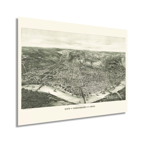 Digitally Restored and Enhanced 1900 Cincinnati Ohio Map - Vintage Map of Cincinnati Wall Art - Old Cincinnati Poster - Historic Cincinnati Map Wall Art - Panoramic View of Cincinnati OH Map