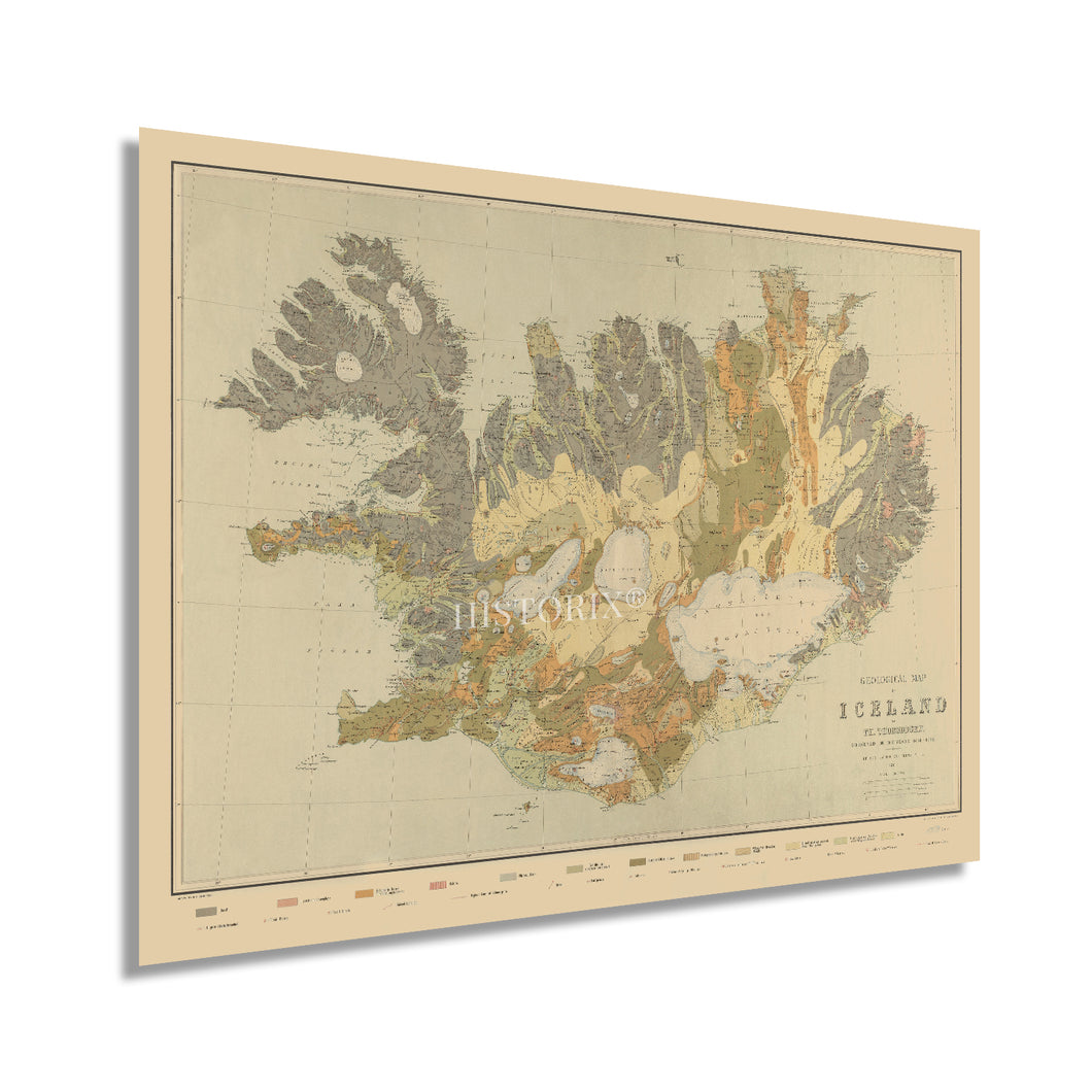 Digitally Restored and Enhanced 1901 Iceland Map Poster - Geological Map of Iceland Poster - History Map of Reykjavik Iceland - Old Iceland Map Wall Art