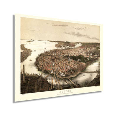 Digitally Restored and Enhanced 1877 Boston Map Wall Art View from the North - Vintage Map of City of Boston Wall Art - Vintage Boston Poster - Boston Map Poster - Map of Boston Massachusetts