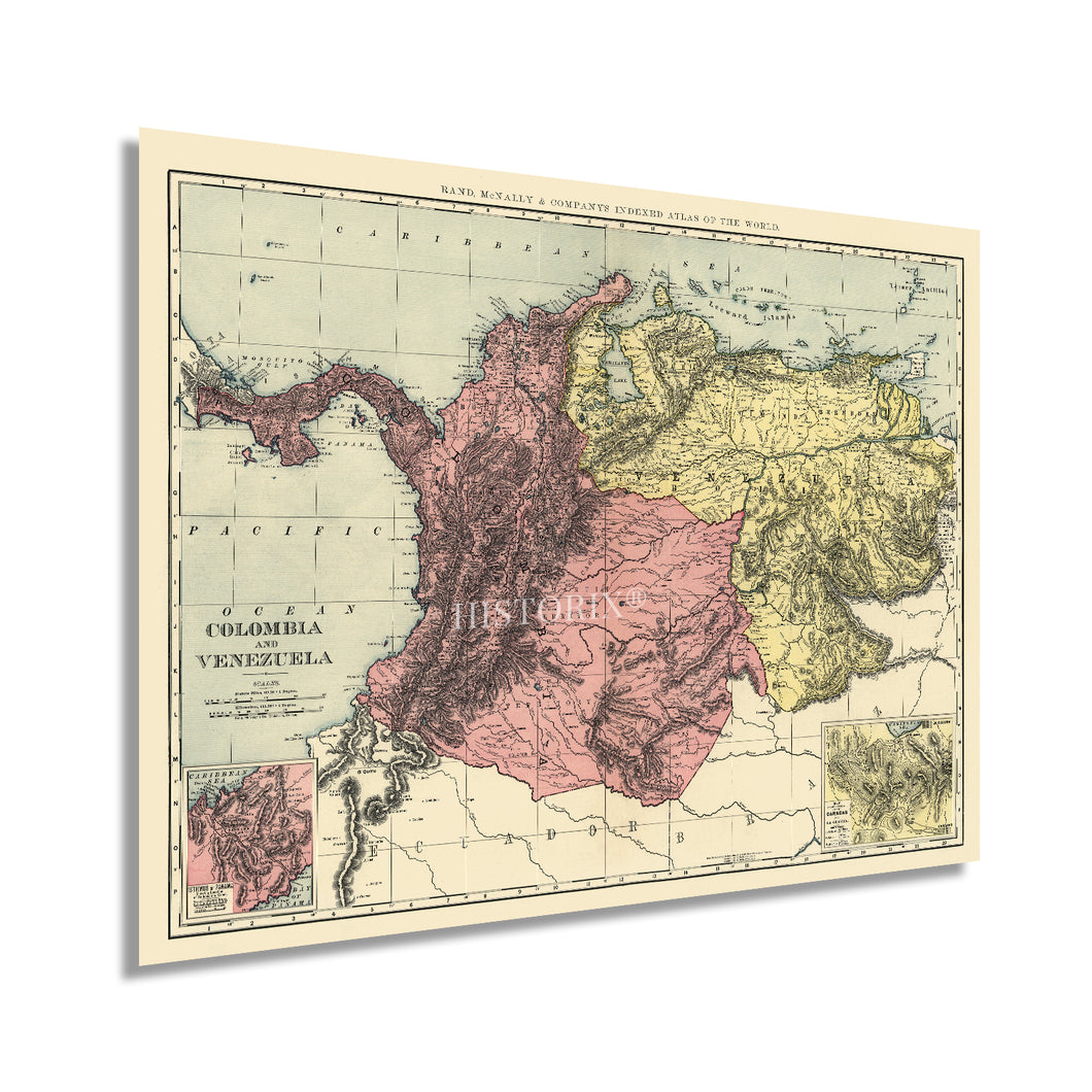 1898 Colombia and Venezuela Map - Old Wall Map of Colombia and Venezuela Poster - History Map of Venezuela Poster - Wall Art Map of Colombia