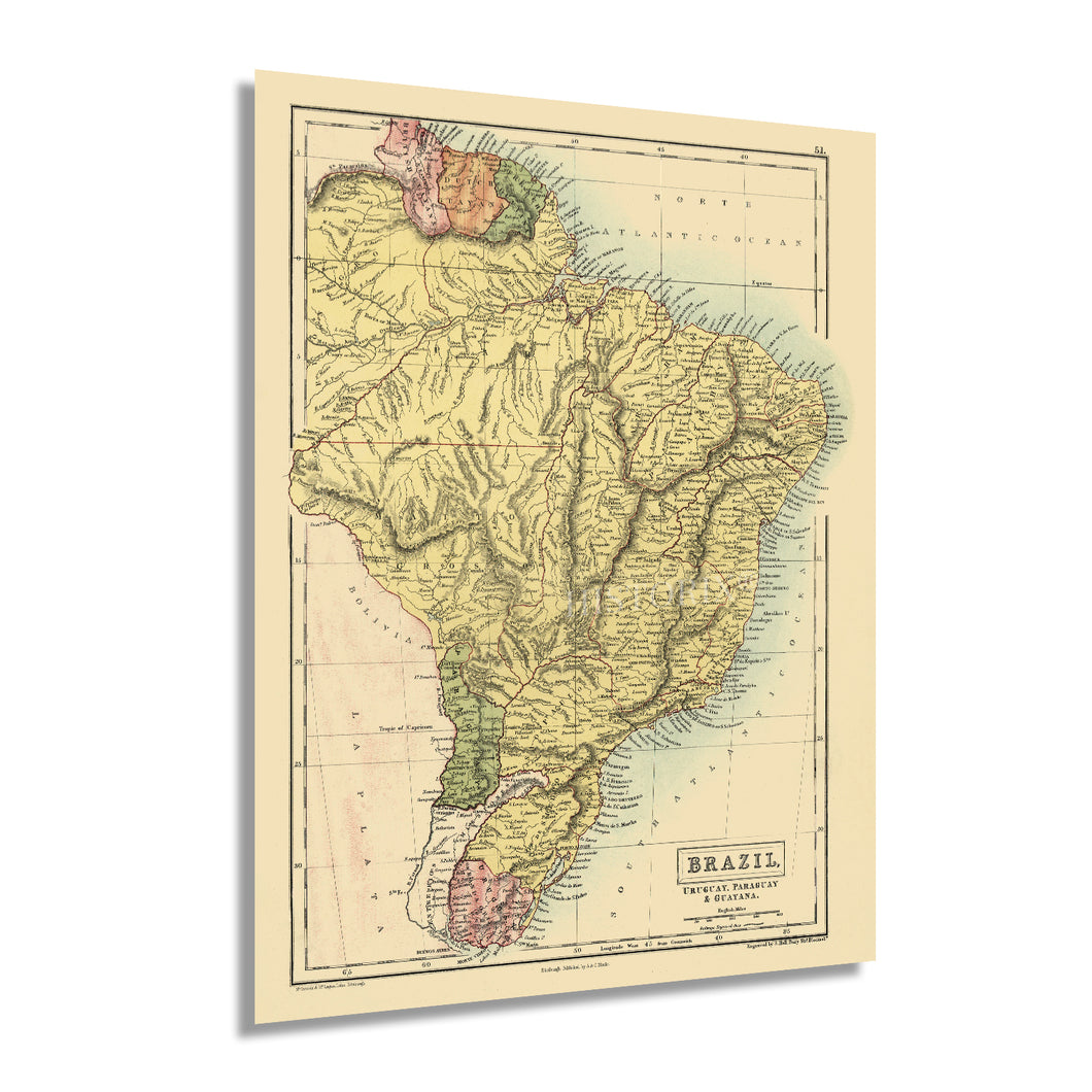 Digitally Restored and Enhanced 1873 Map of Brazil Uruguay Paraguay & Guyana - Vintage Map Brazil Wall Art - Old Map of Brazil Poster - History Map of Paraguay - Historic Uruguay Map - Guyana Map History